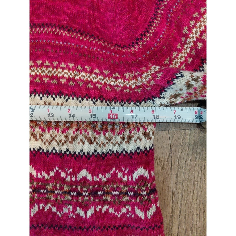 Tiara Vintage Fair Isle Zip Up Knit Sweater Dark Pink Size L - Picture 5 of 7